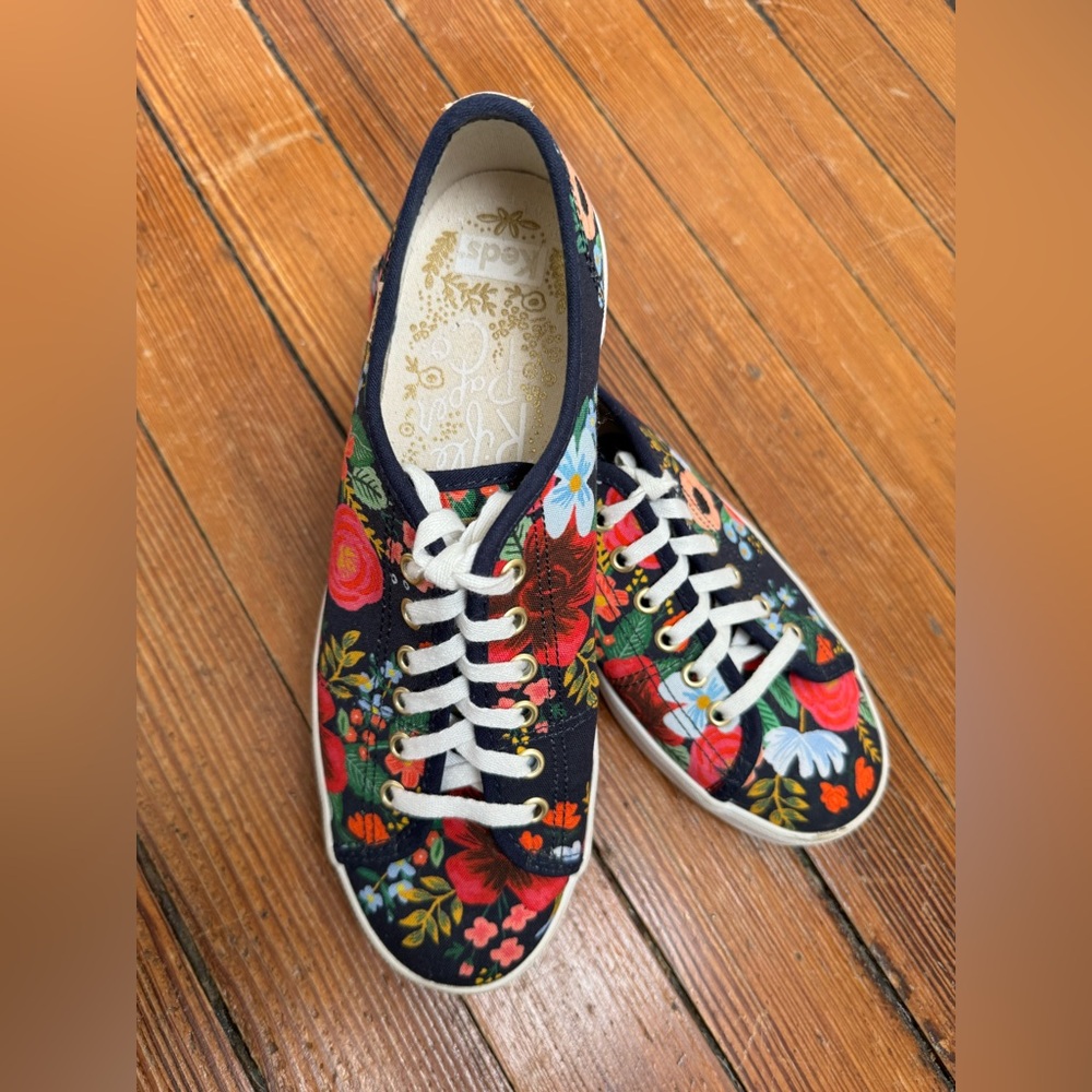 RIFLE PAPER CO x KEDS Garden Party Floral Navy Sneaker Shoes, size 7.5 Women’s